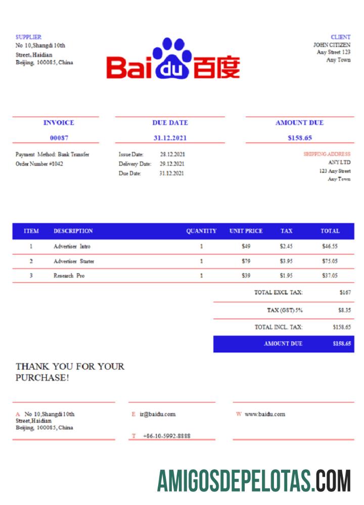 Fatura Baidu dos EUA baixar para verificação